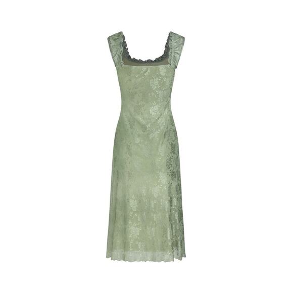 Green Lace Floral Midi Dress Size 3XL β Ruffle Trim Cottagecore Mesh Overlay NWT - Picture 2 of 9
